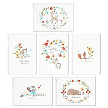 Imagem de Hallmark Sortimento de cartões de agradecimento para chá de bebê, animais da floresta (48 cartões com envelopes para bebês meninos ou meninas), cervo, coruja, urso, raposa