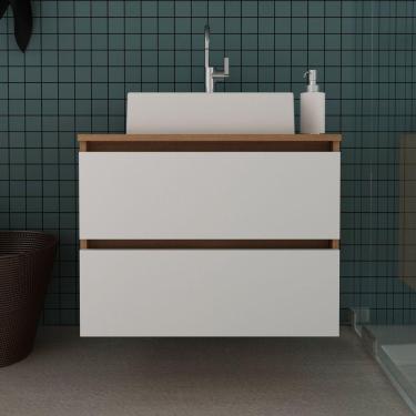 Imagem de Gabinete Suspenso para Banheiro 60cm 2 Gavetas BN3607 Tecno Mobili Amêndoa/Branco