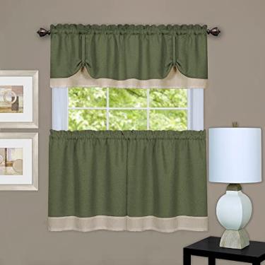 Imagem de Conjunto de cortina para janela Darcy (verde/camelo) – 137 cm de largura, 61 cm de comprimento – Cortinas de filtragem de luz para cozinha, quarto, sala de estar e sala de jantar da Achim Home Decor
