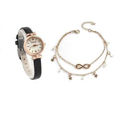 Imagem de Relógio Feminino Dourado Pulseira Em Couro Pequeno Kit Joias
