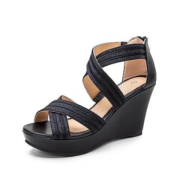 Imagem de SANDALUP Sandálias femininas elegantes e confortáveis com tira no tornozelo, bico aberto, sapatos de casamento, Preto, 37