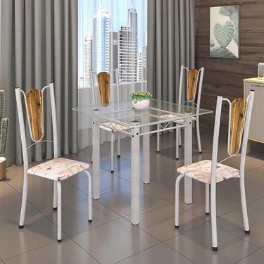 Imagem de Conjunto de Mesa Tubular 75x75cm Tampo de Vidro com 4 Cadeiras Júlia Soma Móveis