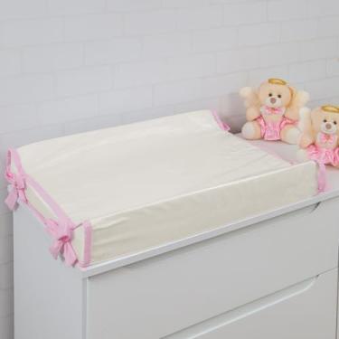 Imagem de Trocador Americano Bebe Comoda Fralda Com Abas Impermeavel Anatomico Com Capa Plástica Algodão Macio Palha com Rosa (60cm x 40cm)