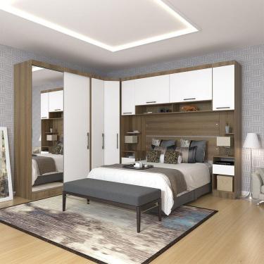 Imagem de Quarto de Canto Casal com Guarda Roupas com Espelho e Mesas de Cabeceira Paris Luciane Móveis