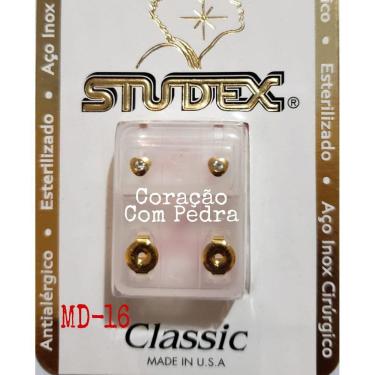 Imagem de Brinco Studex Classic 4Mm Coração Cristal Medio Dourado