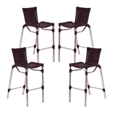 Imagem de 4 Banquetas Alumínio Fortaleza Alta para Balcão Edícula Cozinha Bar