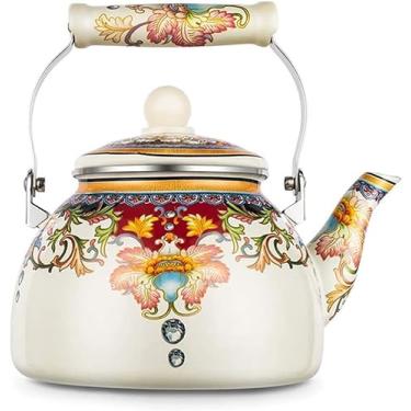 Imagem de Chaleira a gás, chaleira a gás saudável retro estilo chinês nostálgico chaleira de esmalte chaleira doméstica grande capacidade chaleira fogão de indução a gás chaleira