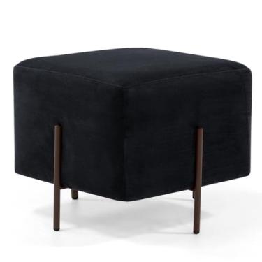 Imagem de Puff Quadrado Decorativo Status 45x45 D02 Pés de Aço Veludo Preto C-300 - Lyam Decor