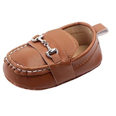Imagem de SEAUR - Sapatos para bebês meninos sapatos de primeira caminhada para meninas botas de couro PU macio, Marrom, 12-18 meses