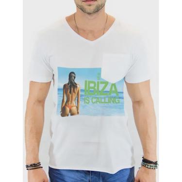 Imagem de Camiseta Sergio K Masculina Gola V-Neck Calling Ibiza Branca