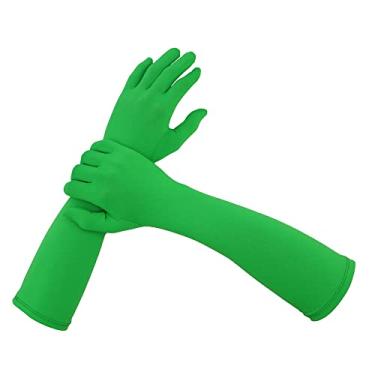 Imagem de Aniler Luvas Chromakey Green Chroma Key Máscara Capuz Efeitos Invisíveis Fundo Chroma Keying Luvas Verdes Máscara para Fotografia em Tela Verde Foto Vídeo (Luvas Verdes de 15 polegadas)