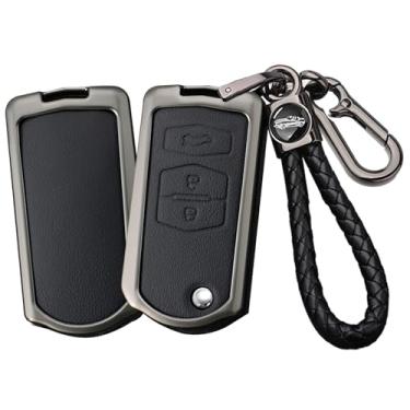 Imagem de HIBEYO Capa dobrável de couro com 3 botões para Mazda 2 3 5 6 8 Atenza CX5 CX-7 CX-9 MX-5 RX GH Demio acessórios com chaveiros Samrt Key Holder Cover-B chaveiro preto