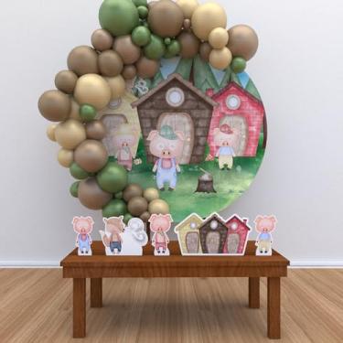 Imagem de Kit Decoração Painel Redondo Festa de Aniversário Os Três Porquinhos