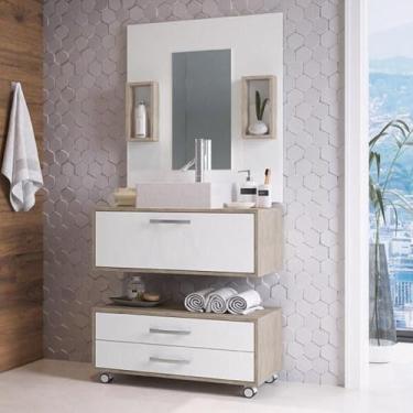 Imagem de Conjunto Gabinete para Banheiro 80cm com Cuba Arte Cass Class Marrom/branco