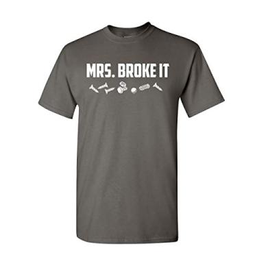 Imagem de Camiseta masculina divertida Mrs. Broke It, dia das mães, dona de casa e esposa, Carvão Ativado, XXG