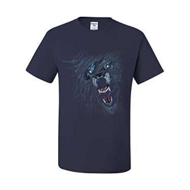 Imagem de Camiseta Fierce Growling Wolf Wilderness Wild Animal Lone Wolf, Azul-marinho, G