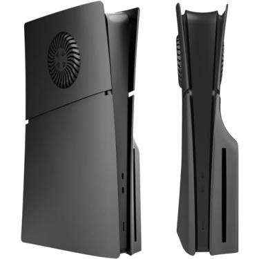 Imagem de Adequado para capa de painel de console PS5 Slim com aberturas de resfriamento, capa de reposição personalizada em ABS, à prova de arranhões e à prova de poeira. (edição disco, preto)