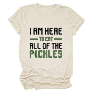 Imagem de Camiseta feminina "I am Here to Eat All of The Teat", camisetas estampadas com letras e manga curta, camisetas casuais, Bege, GG
