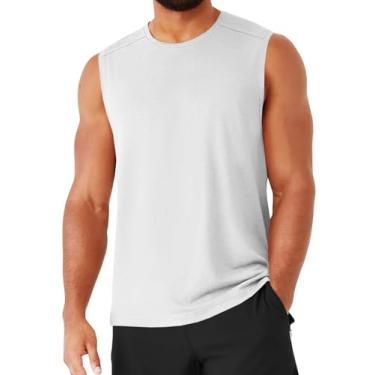 Imagem de Runcati Camiseta regata masculina sem mangas, atlética, academia, treinamento muscular, fitness, Branco, G