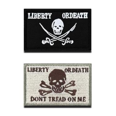 Imagem de Pacote com 2 adesivos Táticos de Liberdade ou Morte Pirata Militar Crânio Combate Moral Emblema Gancho e Laço Bordado Faça Você Mesmo para Roupas Roupas Mochila Chapéus Colete Uniforme Jeans