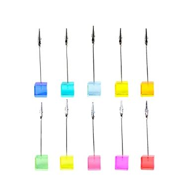 Imagem de Desktop Picture Holders, 10 pcs Rainbow Colors Polaroid Photo Clip Stand for Paper Name Place Card Postcard Memo Menu Note Memory Photo Christmas Wedding Number Card Display with High Clear Cube Base