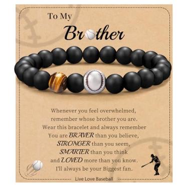 Imagem de Futebol Beisebol Basquete Presentes de Futebol Masculino Pulseiras com Contas Natural Olho de Tigre Pulseira Masculina Aniversário Presentes de Formatura para Filho Neto Bônus Filho Namorado Irmão,