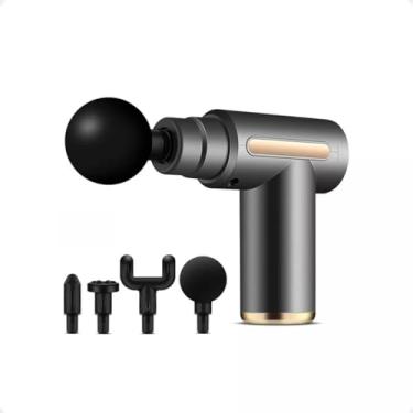 Imagem de Mini Massageador Elétrico Muscular De Fisioterapia Recarregável Pistola Massageadora Corporal Portatil 6 Velocidades 4 Ponteiras de Massagem Relaxante (Cinza)