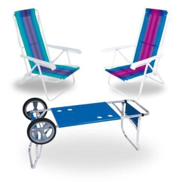 Imagem de Carrinho De Praia + 2 Cadeiras Reclinaveis 8 Posicoes Em Aco  Mor