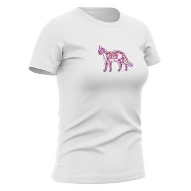 Imagem de Camiseta Feminina Babylook de Algodão Gola Redonda Estilo Casual Confortavel Gato Esquelto-Feminino