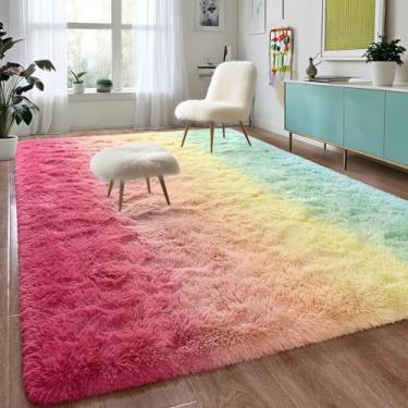 Imagem de DweIke Tapetes de luxo fofos para sala de estar, quarto, 15 x 23 cm, tapete felpudo grande e rosa para meninas e meninos, tapete felpudo de pelúcia antiderrapante e lavável para decoração de