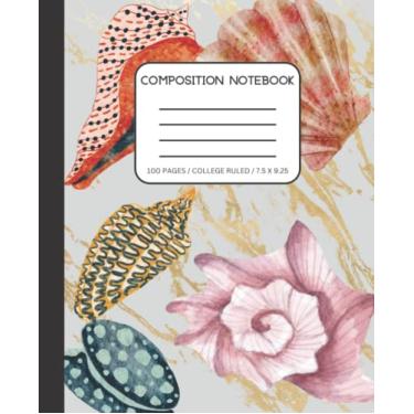 Imagem de Caderno de composição pautado na faculdade: ilustração de concha em aquarela | Diário de estética bonito para meninas, adolescentes, mulheres