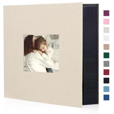 Imagem de Artmag Álbum de fotos de tecido 10 x 15 cm, 600 cm, grande capacidade para aniversário de casamento, álbum de linho, comporta 600 fotos horizontais e verticais (600 bolsos, bege)