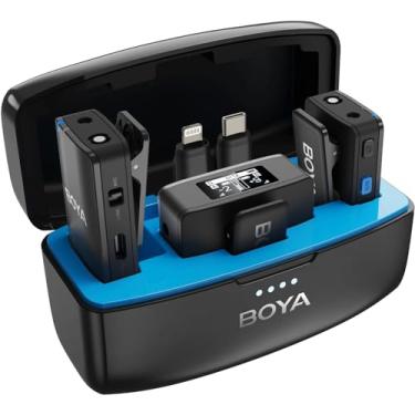 Imagem de Microfone de lapela MIC sem fio BOYA para câmera de smartphone Android iPhone, gravação integrada, alcance de até 300M bateria Longa Duração, microfone de lapela com clipe sem fio