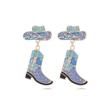 Imagem de Brincos ocidentais femininos com strass, chapéu, botas, pingentes, boho, esmaltado, country, festas, joias, presente, Metal, Sem pedra preciosa