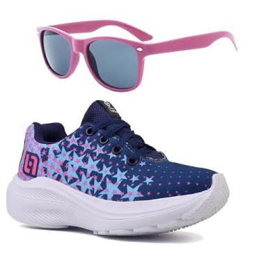 Imagem de Tenis Infantil De Amarrar Meninas Leve Desenhos LIGHT + Oculos Cor:Roxo;Tamanho:29