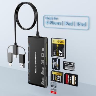 Imagem de Leitor de cartão 7 em 3 Lightning e USB-C e USB3.0, leitor de cartão SD CF XD MS Micro SD TF para iPhone/iPad, leitor de cartão de memória, visualizador de câmera de trilha de alta velocidade, Plug