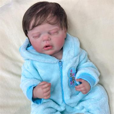 Imagem de 20 polegadas boneca bebe reborn silicone realista,bebe reborn menino realista silicone,olhos fechados roupas azuis lavável bebe reborn menino silicone com kit,Silicone menino
