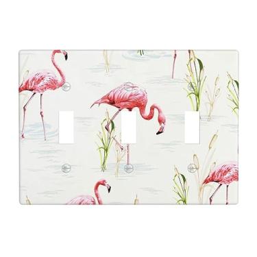 Imagem de Capa de interruptor de luz flamingo decorativa tripla alternância placa de parede capa de tomada para banheiro quarto