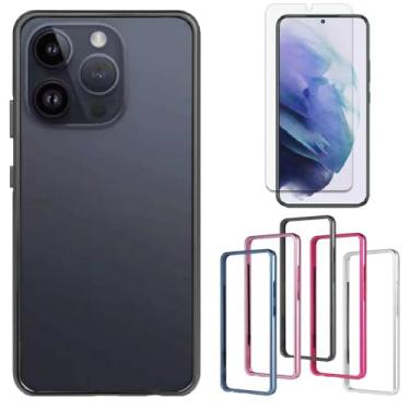 Imagem de Bold K10 Capa de telefone e protetor de tela de vidro temperado alumínio metal bumper capa e protetor de tela para BLU Bold K10 2024 (preto)