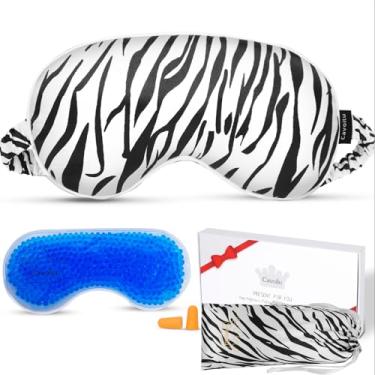 Imagem de Cavoilu Máscara de dormir com máscara de gel refrescante, máscara de olho aquecida para dormir, máscara de dormir reutilizável para viagem, casa, escritório, ioga, blecaute total, enchimento de meias
