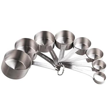 Imagem de Smithcraft Conjunto de 8 copos medidores de aço inoxidável 18/8 para cozinha e cozimento, conjunto de copos métricos resistentes e medidores dos EUA com 2/3 xícaras e 3/4 xícaras Meaure