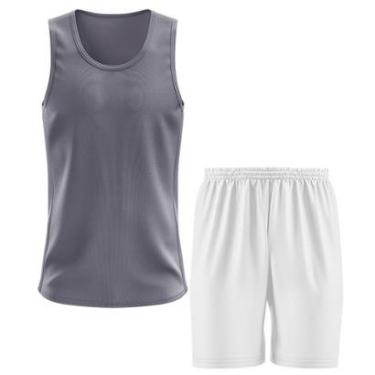 Imagem de Kit Calção Short Futebol Basquete Branco + Regata Masculina Lisa Básica Dry-Masculino