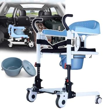 Imagem de CHONGHAN Elevador de paciente doméstico 4 em 1, cadeira de transferência para idosos, 8 níveis de ajuste, máximo de 120 kg, cadeira de rodas com assento dividido em 180°