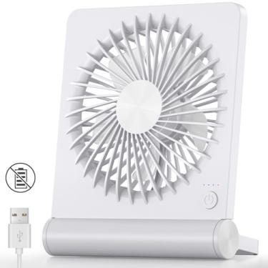 Imagem de Koonie Ventilador USB, vento forte, ultra silencioso, pequeno, ventilador de mesa dobrável de 220°, 3 velocidades, ajustável, alimentado por USB-C para mesa de escritório em casa, branco, sem bateria