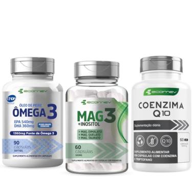 Imagem de Kit Coenzima Q10 + Mag3 Dimalato Quelato Taurato inositol + Omega 3 Ultra 1360Mg Epa Dha Cert. Pureza IFOS 210 Cáps