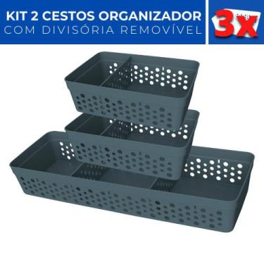 Imagem de Kit 3 Cesto Organizador Rattan c/ Divisória Removível P G - Usual Util