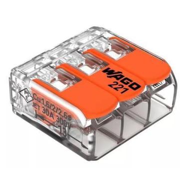 Imagem de Conector Wago Compacto Emenda 3 Fios Modelo 221-613 Kit c/10Un