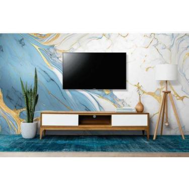 Imagem de Papel de Parede Painel 3D Mármore Branco Azul e Ouro 3,5M Revestimento
