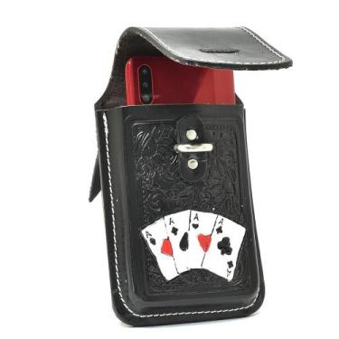 Imagem de Bainha Porta Celular De Couro Rústica De Carta Artesanal - Atrevidu's 