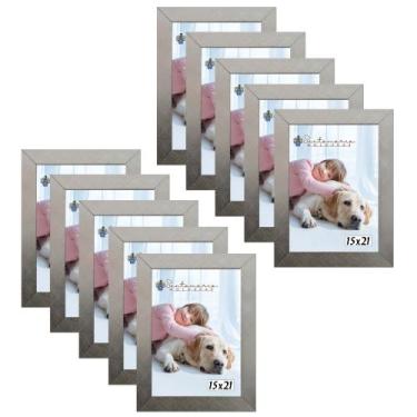 Imagem de Kit 10 Molduras Porta Retrato 15X21 Prateado - Santamaria Molduras
